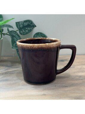 McCoy Pottery Vtg Drop Glaze Coffee Mug Brown D Handle USA MCM